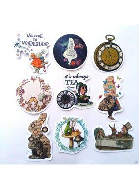 9 Alice in Wonderland Stickers Lot Classic Illustration Laptop Water Bottle Trip